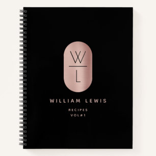 Rose Gold Black Monogram Modernes Minimalistisches Notizbuch