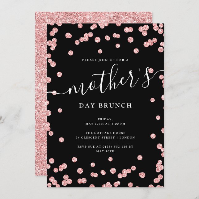 Rose Gold Black Mother Day Brunch  Einladung (Vorne/Hinten)