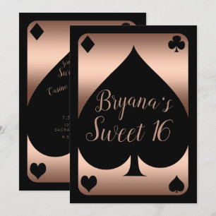 Rose Gold & Black Pik Glamour Casino Sweet 16 Part Einladung