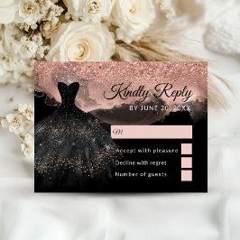 Rose Gold & Black Princess Quinceañera RSVP Card Begleitkarte