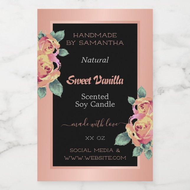 Rose Gold Black Product Packaging Labels Beauty & Lebensmitteletikett (Einzelnes Label)