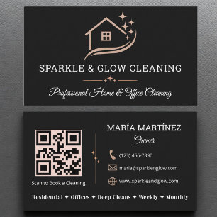 Rose Gold Black QR Code Reinigungsservice House Visitenkarte