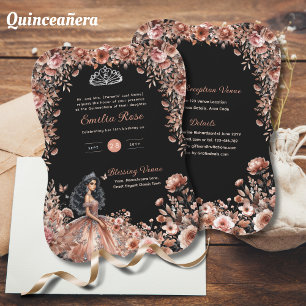 Rose Gold Black Quinceanera Dress Floral Rose Einladung