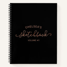 Rose Gold Black Script Calligraphy Name Sketchbook Notizbuch