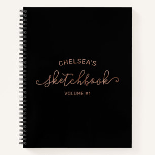 Rose Gold Black Script Calligraphy Name Sketchbook Notizbuch