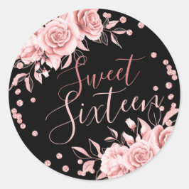 Rose Gold Black Sweet 16 Geburtstag Blumenstrauß G Runder Aufkleber