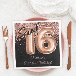 Rose Gold Black Sweet 16. Geburtstagsparty Serviette