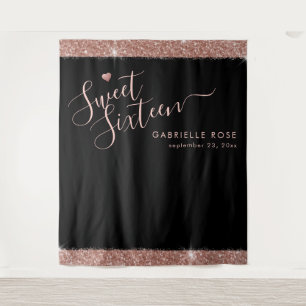 Rose Gold Black Sweet 16 Glitter Foto Hintergrund Wandteppich