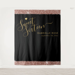 Rose Gold Black Sweet 16 Glitzer Confetti Hintergr Wandteppich