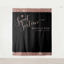 Rose Gold Black Sweet 16 Glitzer Foto Hintergrund Wandteppich