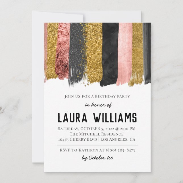 Rose Gold & Black Tape Einladung zum Geburtstag (Vorderseite)