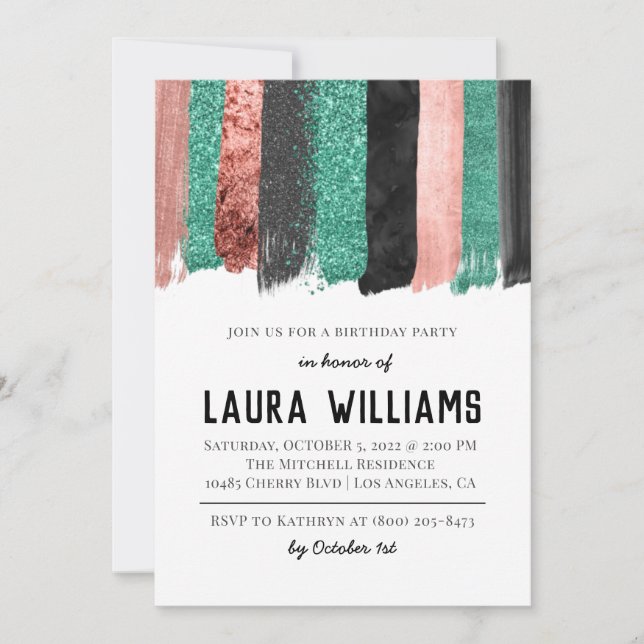 Rose Gold & Black Tape Einladung zum Geburtstag (Vorderseite)