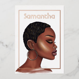 Rose Gold Black Woman Geburtstagsparty Folieneinladung