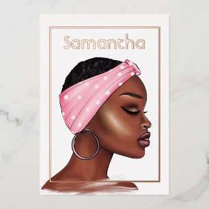 Rose Gold Black Woman Geburtstagsparty Folieneinladung