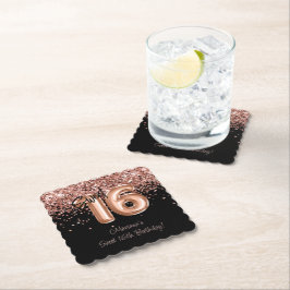 Rose Gold Blacki Sweet 16. Geburtstagsparty Untersetzer