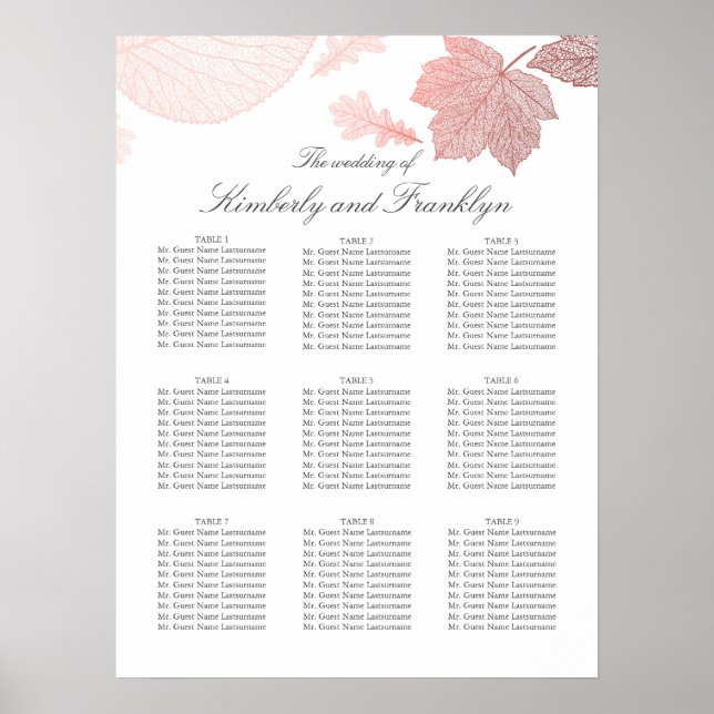 Rose Gold Blätter Hochzeit im Herbst Seekarte Poster (Vorne)