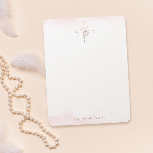Rose Gold Blätter Monogramm personalisiert Station Mitteilungskarte