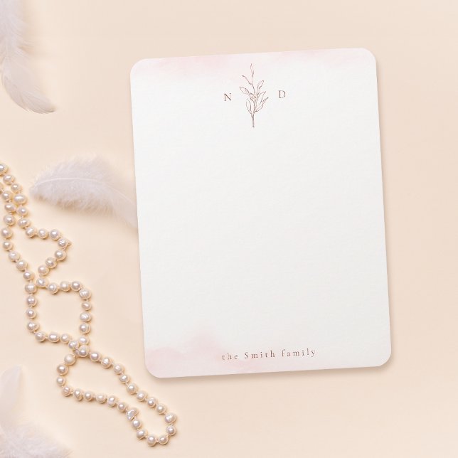 Rose Gold Blätter Monogramm personalisiert Station Mitteilungskarte (Rose gold leaves monogram personalized Stationery Note Card)