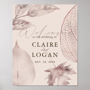 Rose Gold Blätter Pink Beige Hochzeit Willkommen Poster
