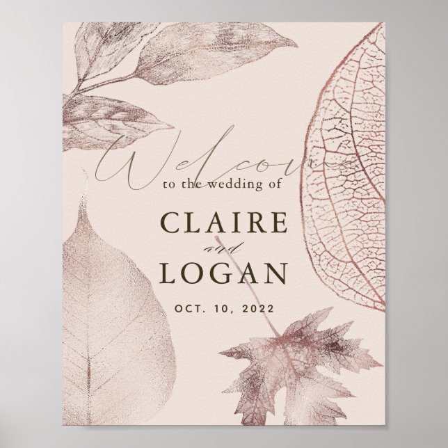Rose Gold Blätter Pink Beige Hochzeit Willkommen Poster (Vorne)