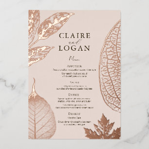 Rose Gold Blätter Pink Beige Wedding Menu Card Folieneinladung