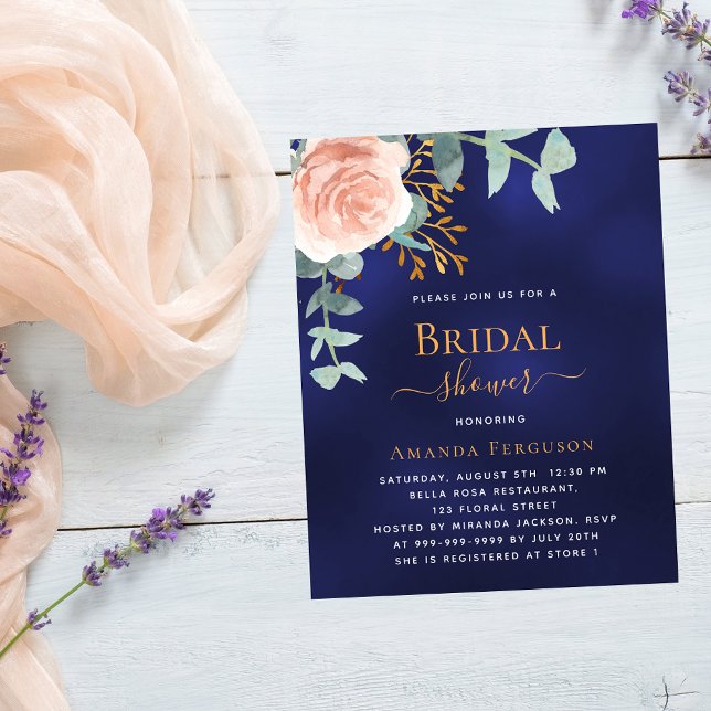 Rose gold Blau Bridal Dusche Einladung (Von Creator hochgeladen)