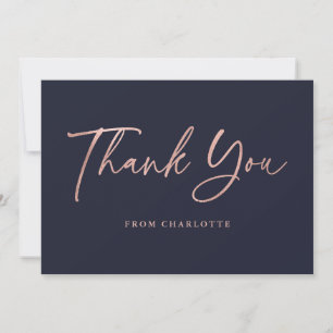Rose Gold Blau Elegantes Skript Modern Dankeskarte