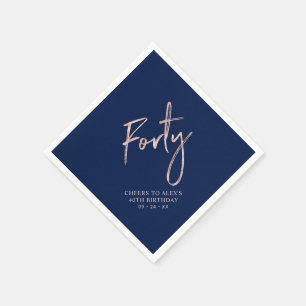 Rose Gold & Blau Vierzig Erwachsene 40. Geburtstag Serviette