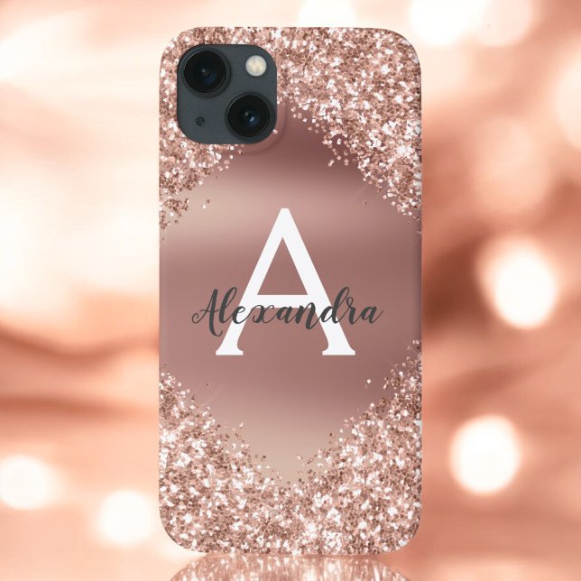 Rose Gold Bling Luxus Sparkle Glitzer Monogram Ca Case-Mate iPhone Hülle (Von Creator hochgeladen)
