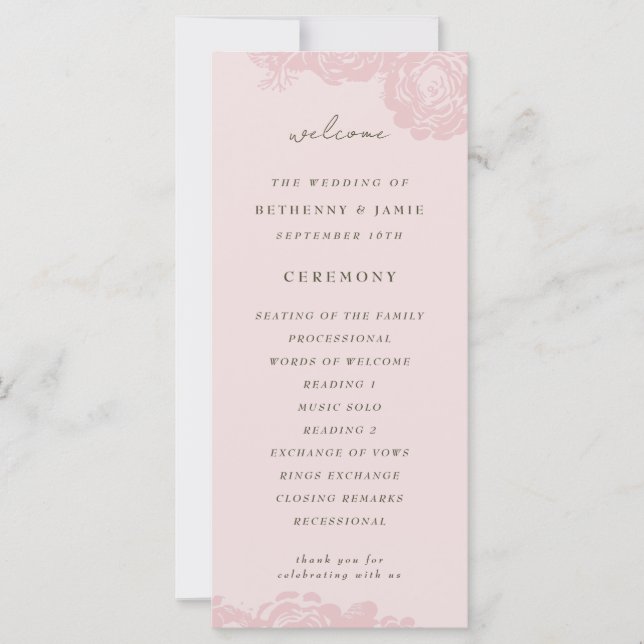 Rose Gold Blooms Hochzeitsprogramm (Vorderseite)