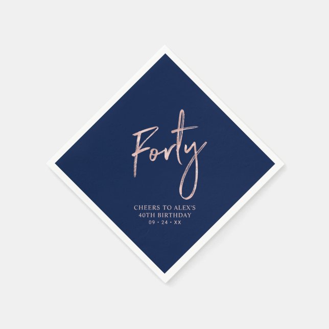 Rose Gold & Blue 40 Erwachsene 40. Geburtstag Part Serviette (Ecke)