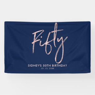 Rose gold & Blue 50. Geburtstagsparty Banner