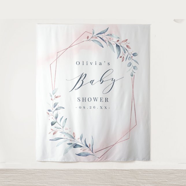 Rose Gold Blue Green Baby Dusche Foto Hintergrund Wandteppich (Vorderseite)