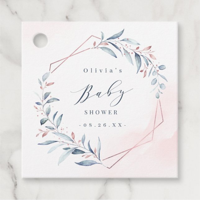 Rose Gold Blue Greenerric Geometric Baby Dusche Geschenkanhänger (Vorderseite)