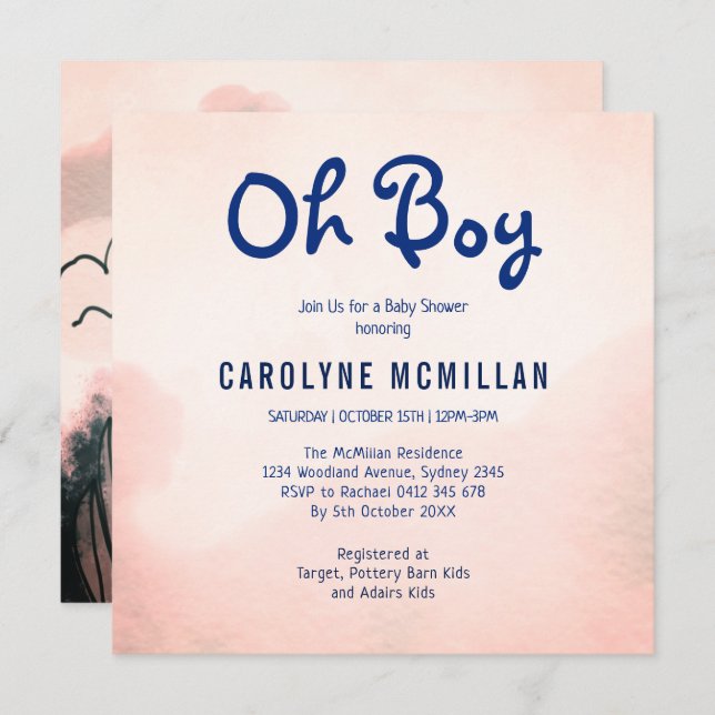 Rose Gold Blue Greenery Botanical Baby Boy Dusche Einladung (Vorne/Hinten)