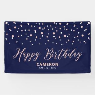 Rose Gold & Blue Hexagon Confetti Happy Geburtstag Banner