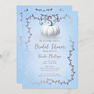 Rose Gold Blue Storybook White Pumpkin Bridal Einladung