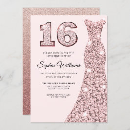 Rose Gold Bluish Dress 16. Geburtstag Sweet 16 Einladung