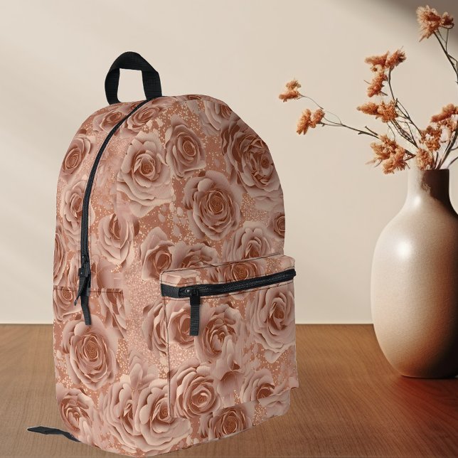 Rose Gold Blume Blume Glitzer Metallic Look Bedruckter Rucksack (Von Creator hochgeladen)