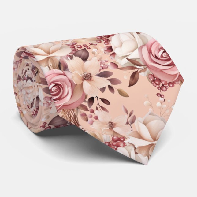 Rose Gold Blume Floral Neck Tie Krawatte (Gerollt)