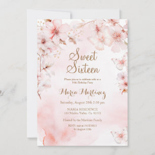 Rose Gold Blume mit Gold Glitzer Sweet 16 Einladung