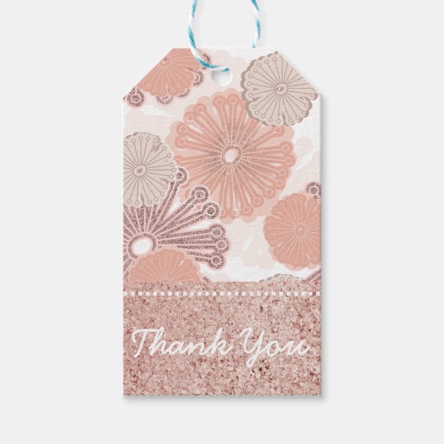 Rose Gold Blume Muster Geschenkanhänger (Vorderseite)