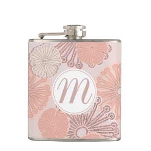 Rose Gold Blume Muster und Monogramm Flachmann