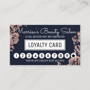 Rose Gold Blume Navy Blue Loyalty Discount Punch Treuekarte