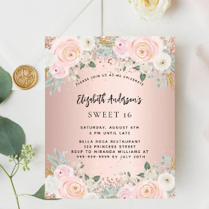 Rose Gold Blume Süß 16 Haushaltseinladung Flyer