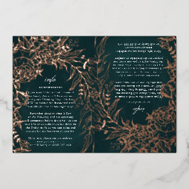 Rose Gold Blume Wreath Emerald TWO Foil Info Card Folieneinladung