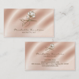 Rose Gold Blumen & Glitzer Friseur Scheren Visitenkarte