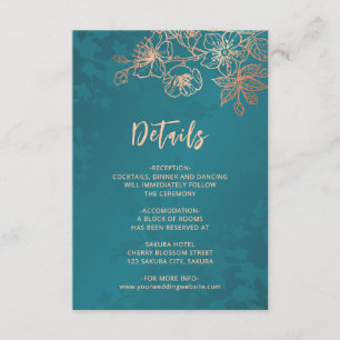 Rose Gold Blumen Line Art Türkise Hochzeit Begleitkarte