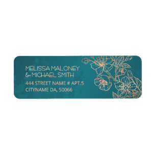 Rose Gold Blumen Liniengrafik Teal Hochzeit