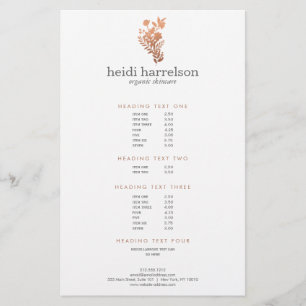 Rose-Gold-Blumen-Logo auf weißem Preislistenflyer Flyer